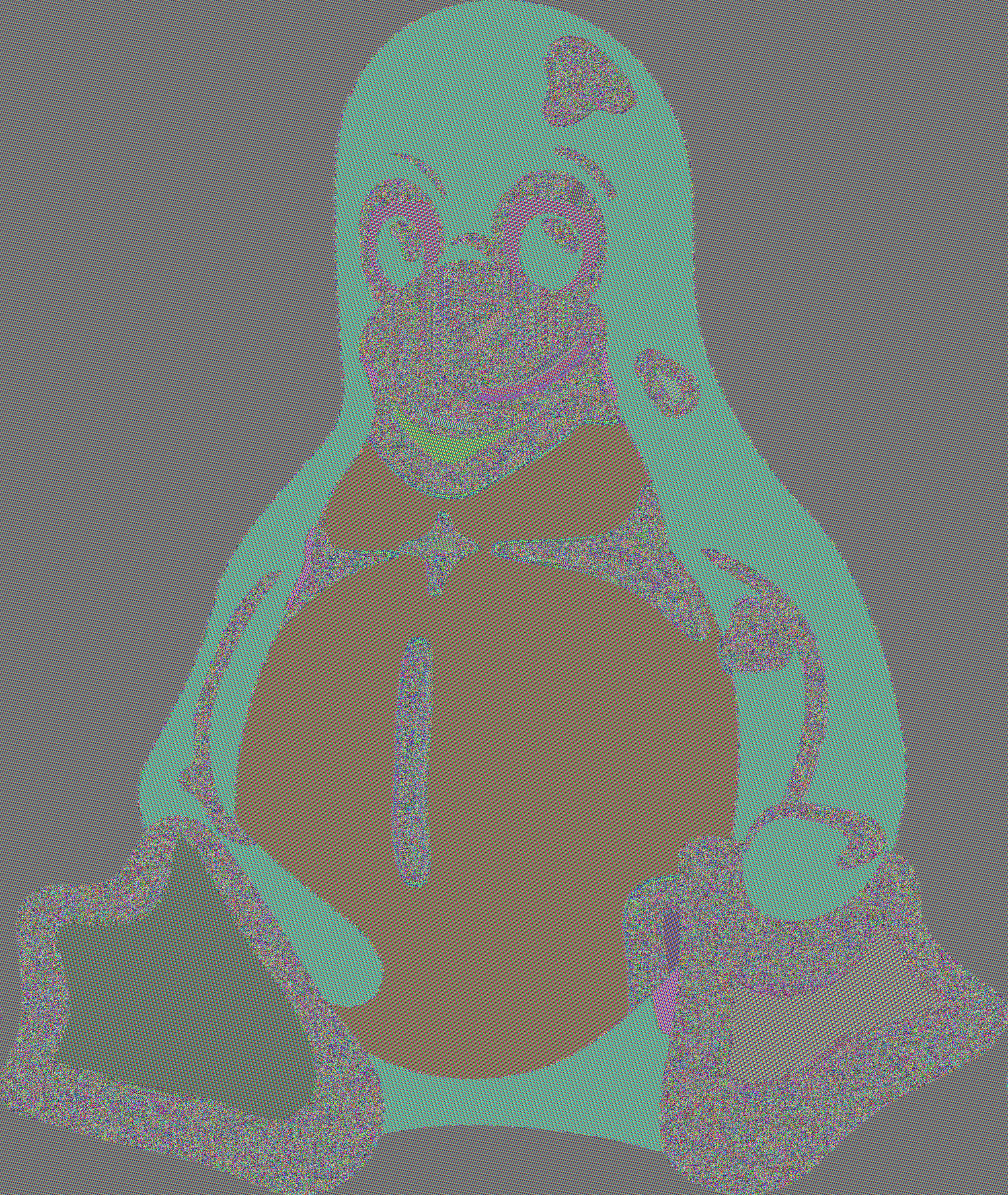 The ECB Penguin: A dark ECB-encrypted image that clearly shows the Linux mascot, Tux the Penguin
